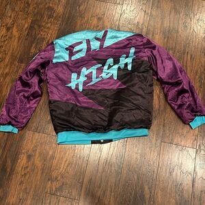 RETRO LABEL satin bomber jacket retro fly high cool‎ jacket in EUC purple teal